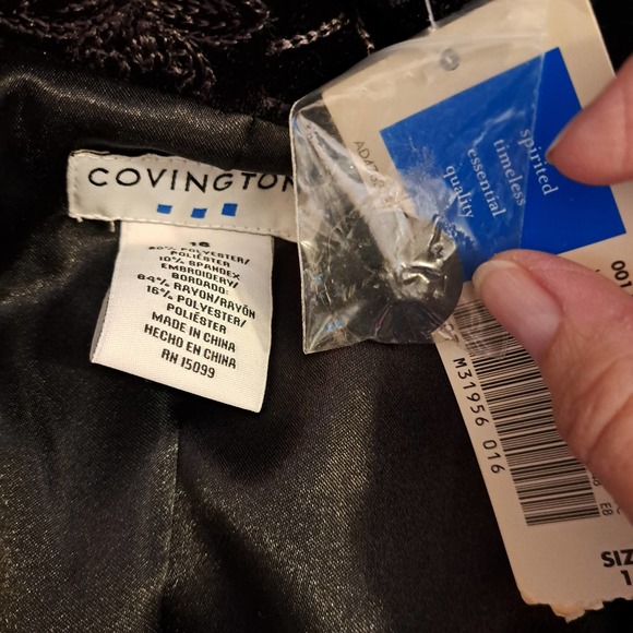 NWT- Fancy Covington Size 16 Black Velour/Velvet Embroidered Blazer Jacket - Picture 12 of 12